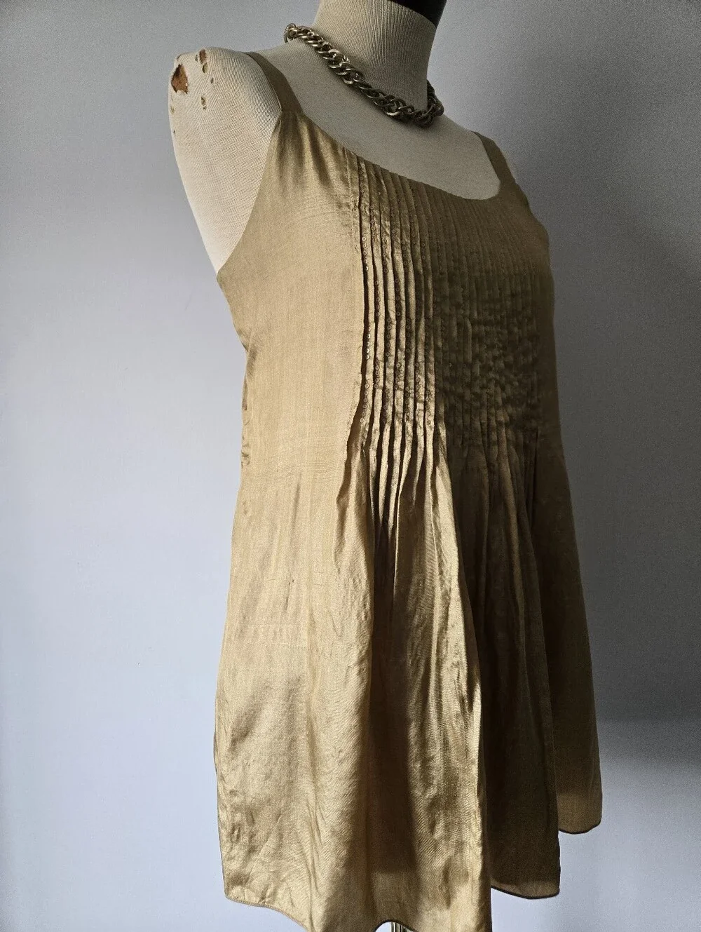 Eileen Fisher 100% Silk Shimmery Tan-Gold Camisole Top. Size XS - Picture 5 of 12